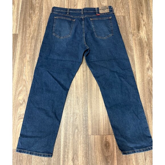 WRANGLER MENS DENIM BLUE JEANS SIZE 36X30 STRAIGHT LEG STRETCH 5 POCKETS WORK - Picture 7 of 8